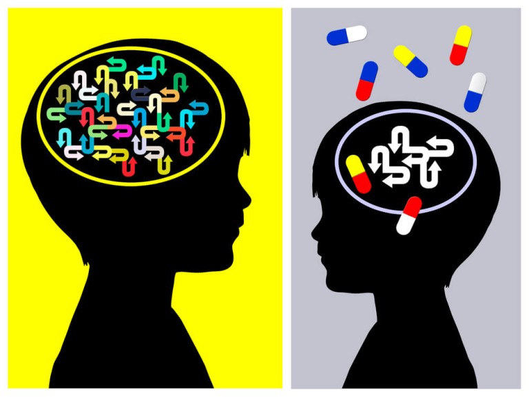 איור מוח עם תרופות, איך להתמודד עם תופעות לוואי נפוצות של תרופות ADHD